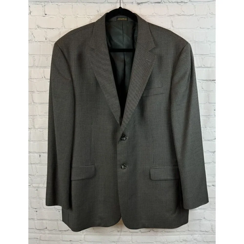 STAFFORD gray check houndstooth 100% wool mens suit jacket size 44R